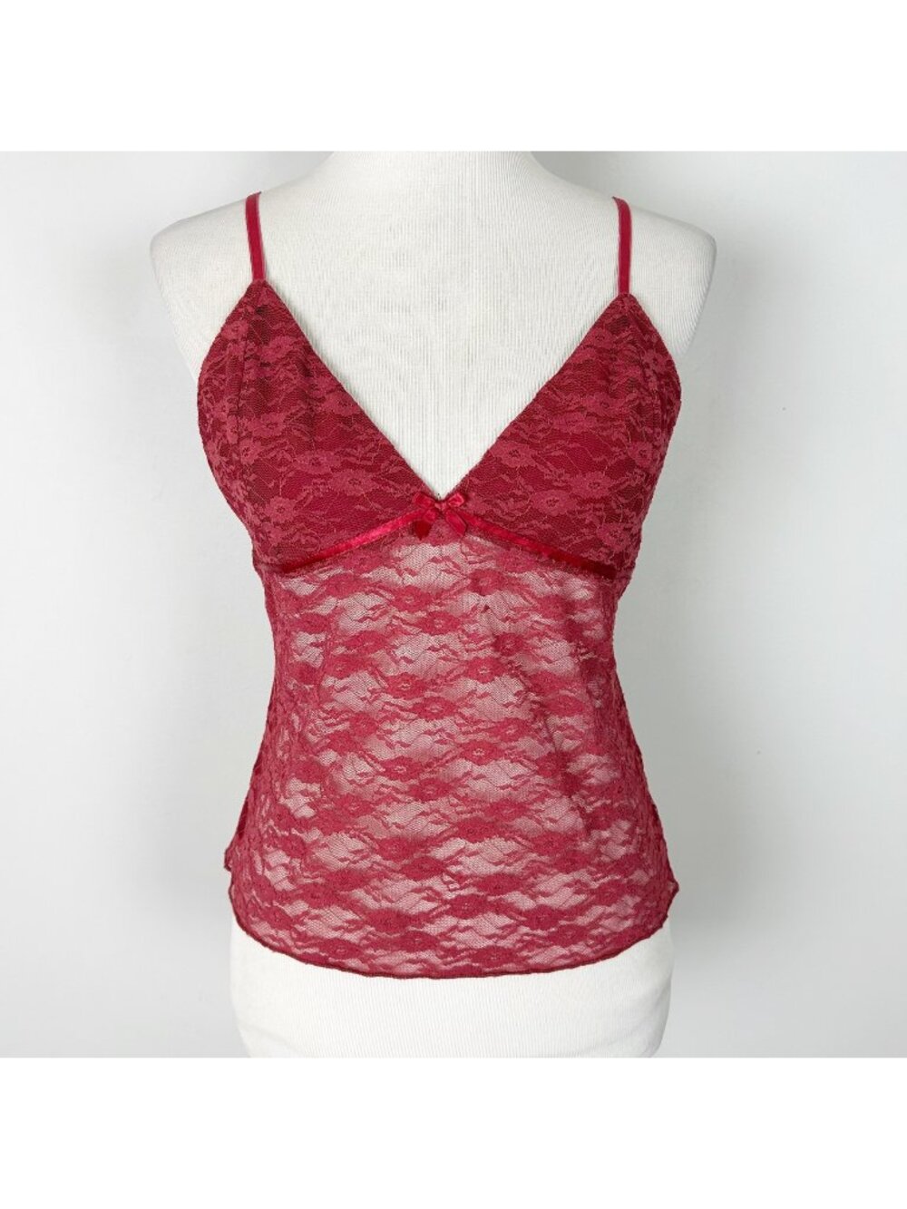 Edikted Red Babydoll Sheer Mesh Lace Tank Top Cami Boho Coquette Size XL Women's